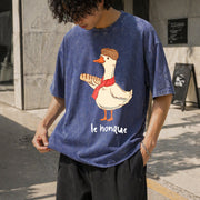 Le Honque Goose Silly Goose Vintage Washed T-Shirt in Blue