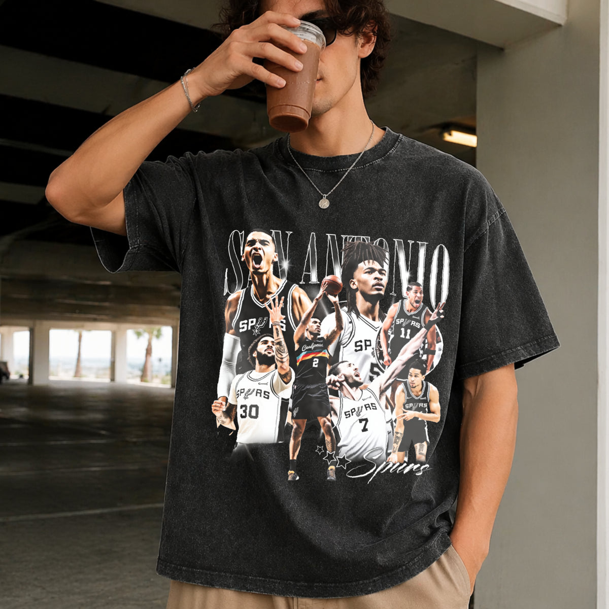Wembanyama Castle Harper Kornet Vintage Washed T-Shirt in Black