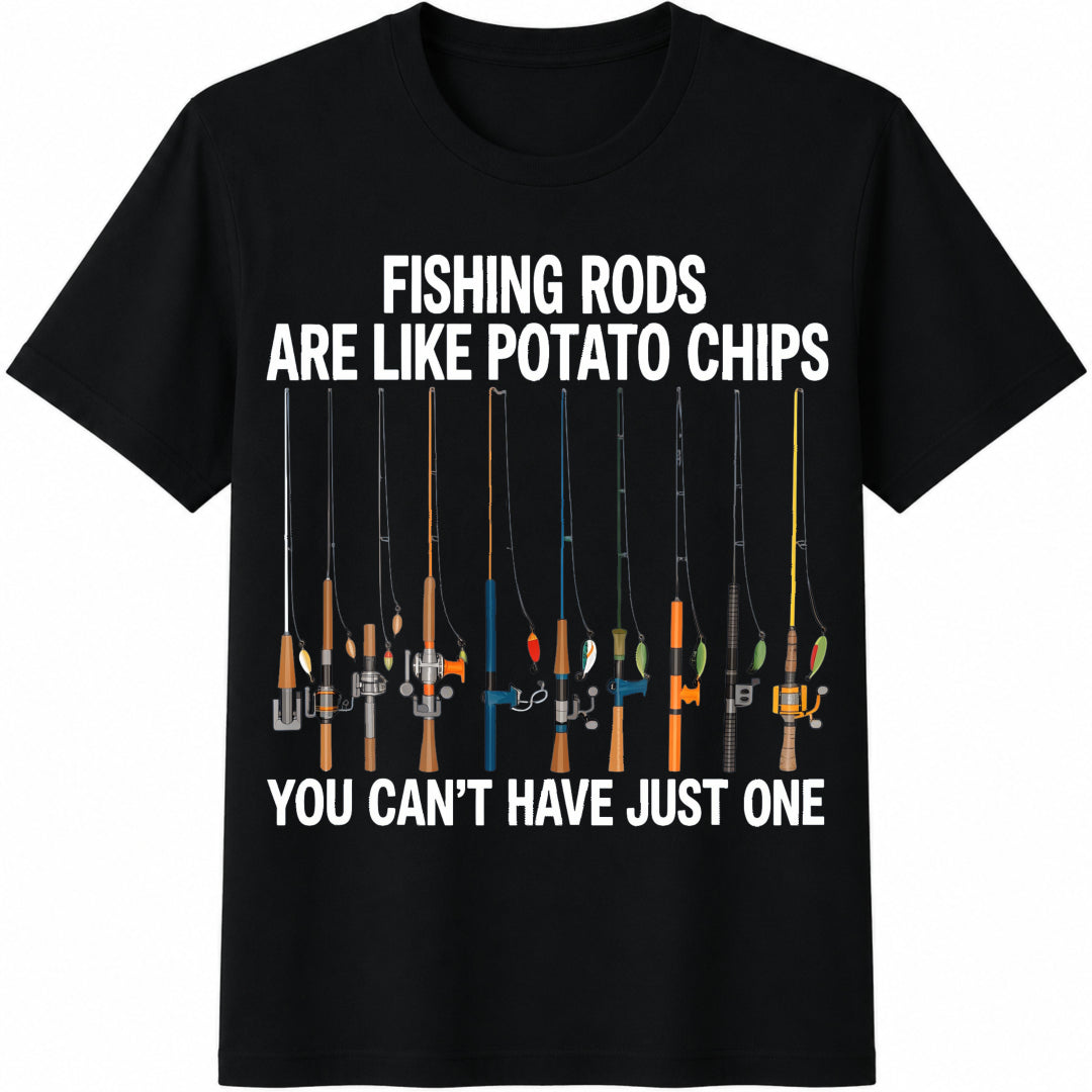 Fishing Rods Fisherman Cotton T-Shirt in Black
