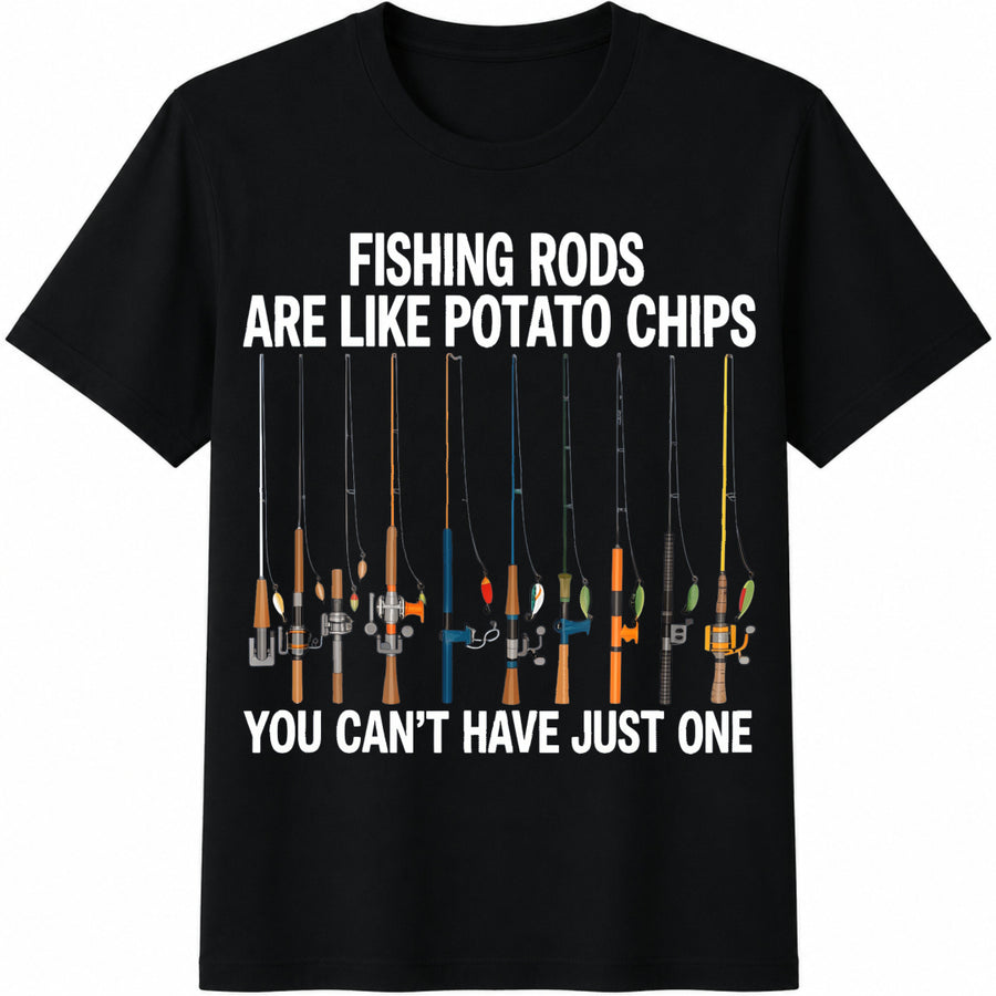 Fishing Rods Fisherman Cotton T-Shirt in Black