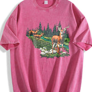 90s National Wildlife Deer vintage washed oversized T-shirt in Red