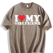 I Love My Girlfriend Vintage Washed T-Shirt in Brown