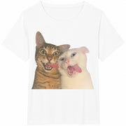 Cat Tongue Out Silly Cats Cotton T-Shirt in White