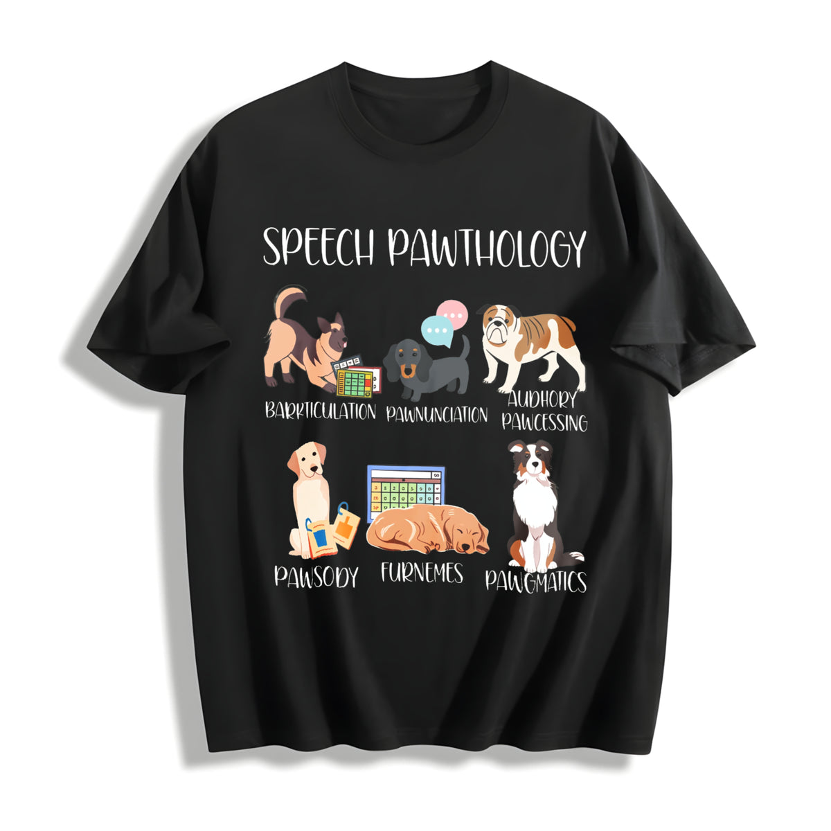 Speech Pathology Dogs Cotton T-Shirt in Black