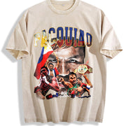 Manny PacQ Goat Boxing Style vintage washed oversized T-shirt in Beige