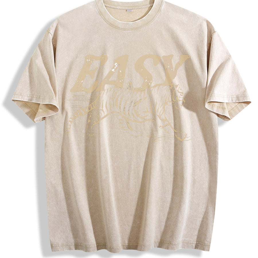 Easy Tiger 4th of July Long Sleeve vintage washed oversized T-shirt in Beige