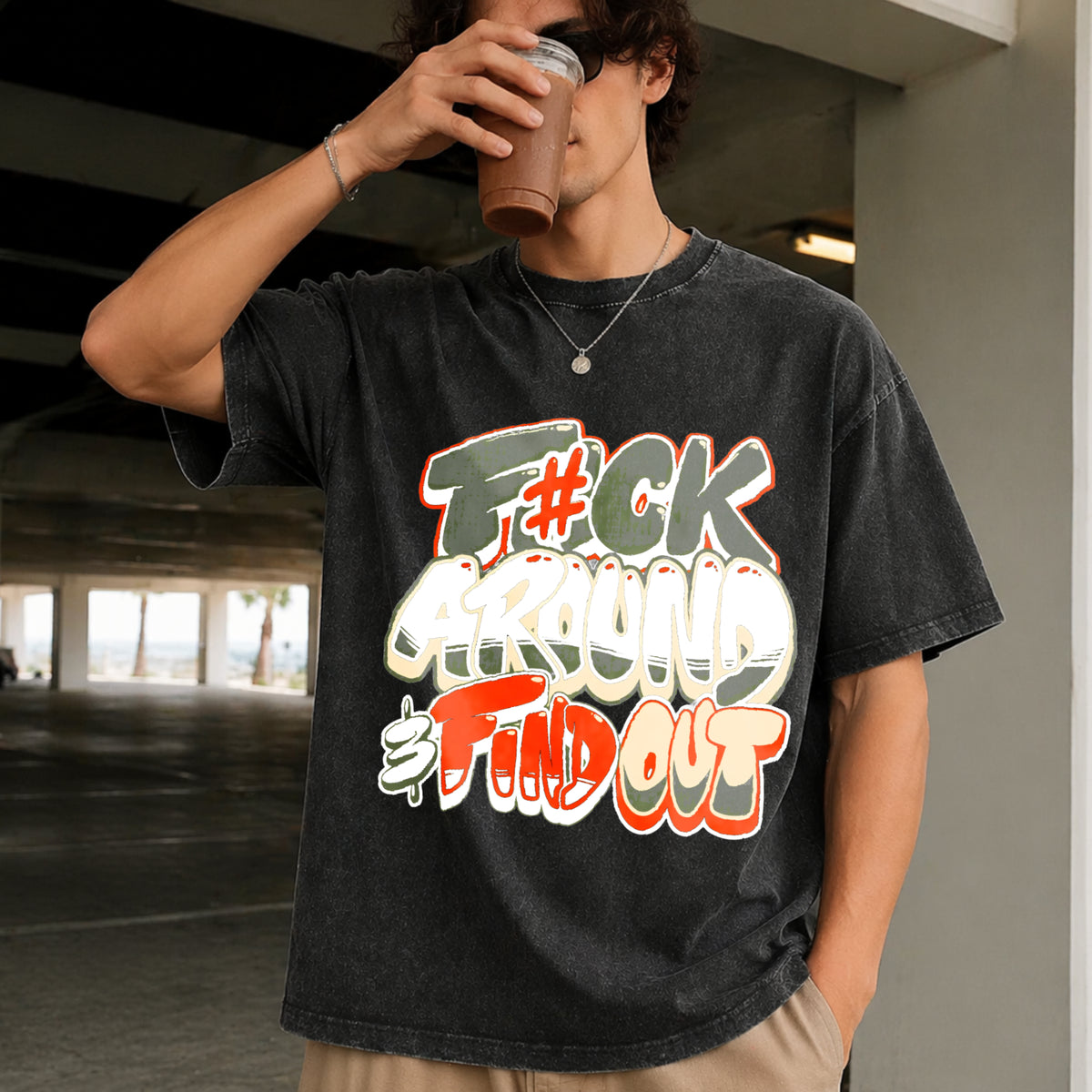 F Around and Find Out Graffiti Vintage Washed T-Shirt in Black