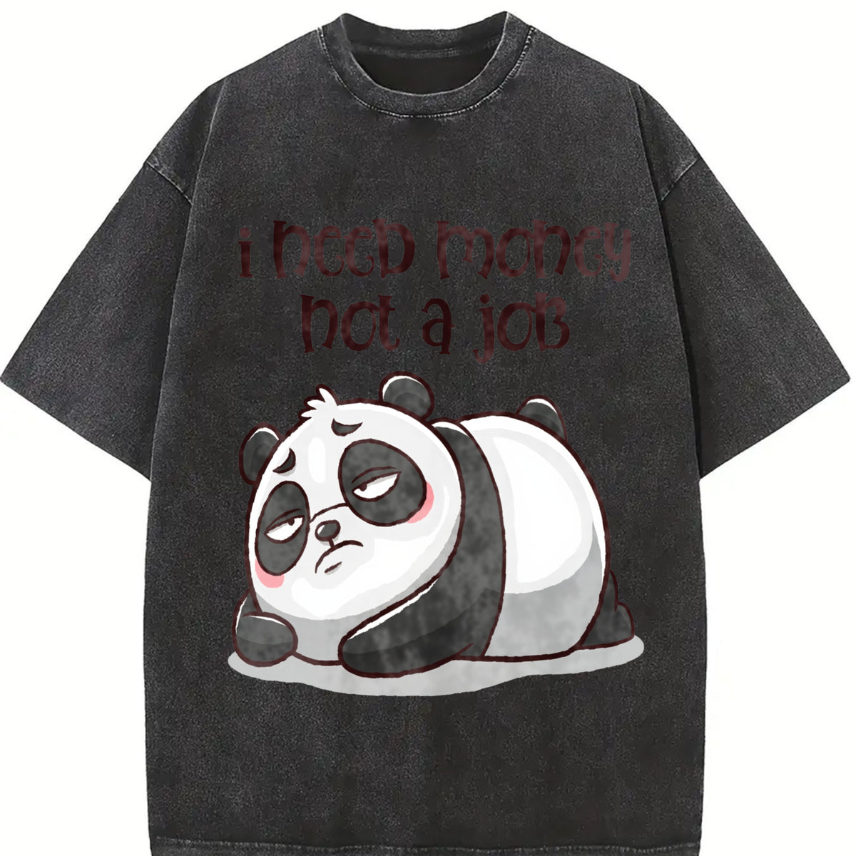 Retro Lazy Panda I Need Money Not a Job Vintage Washed T-Shirt in Black