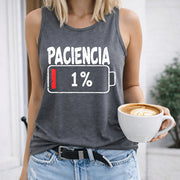Paciencia One Percent Battery Women's Color Cotton Tank Top in Gray