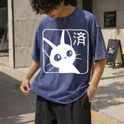 Cat Howl's Moving Castle Vintage Washed T-Shirt in Blue