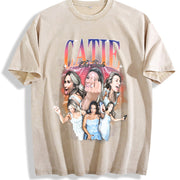 Reality TV Women Collage Vintage Washed T-Shirt in Beige