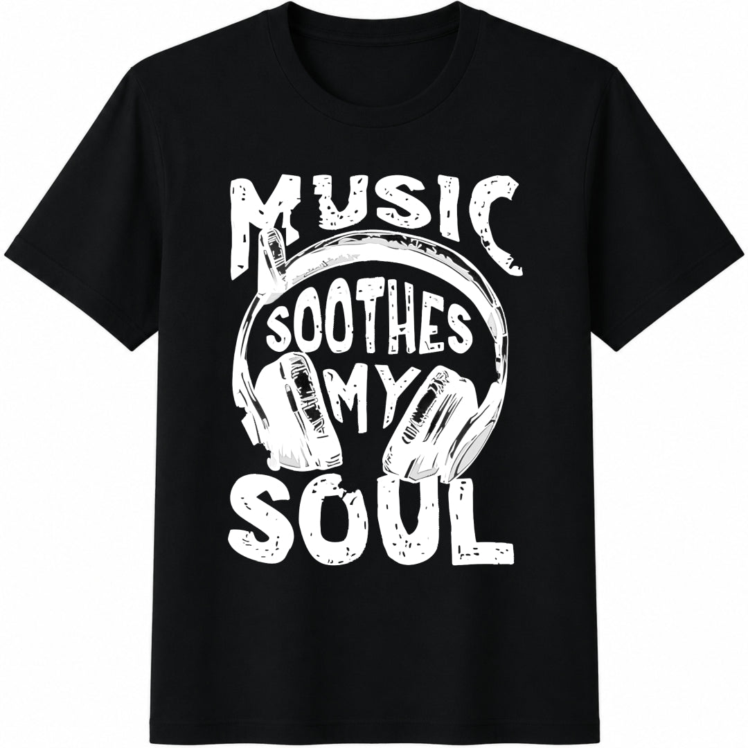 Music Soothes My Soul Cotton T-Shirt in Black