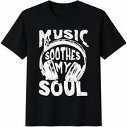Music Soothes My Soul Cotton T-Shirt in Black