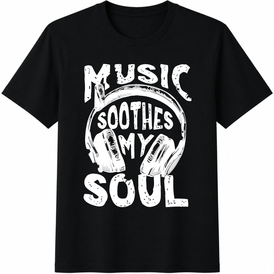 Music Soothes My Soul Cotton T-Shirt in Black