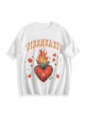 Fire-heart to Whatever End Cotton T-Shirt in White