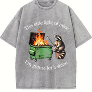 This Little light of mine I'm gonna let it shine Raccoon vintage washed oversized T-shirt in Gray