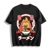 Howl’s Moving Castle Calcifer Ramen – Ghibli Cotton T-Shirt in Black