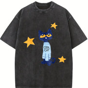 Halloween/Christmas Geometric Vintage Washed T-Shirt in Black