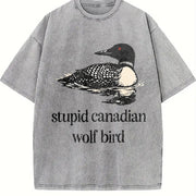 Stupid Canadian Wolf Bird Vintage Washed T-Shirt in Gray