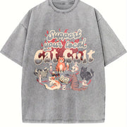 Support Your Local Cat Cult Vintage Washed T-Shirt in Gray