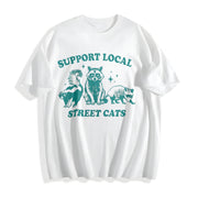 Support Your Local Street Cats Cotton T-Shirt in White