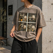 Possum & Raccoon Photobooth Selfie Vintage Washed T-Shirt in Brown