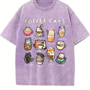 Coffee Cats Cat Drink Vintage Washed T-Shirt in Purple