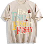 Here Fishy Fishy Vintage Washed T-Shirt in Beige