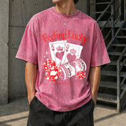 Feeling Lucky Casino Vintage Washed T-Shirt in Red