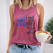 Land of the Free Because of the Brave Sunflower Women's Color Cotton Tank Top in Red