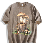 Mushroom on the Tree Stump Vintage Washed T-Shirt in Brown