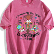 I Survived 100 Days Vintage Washed T-Shirt in Red