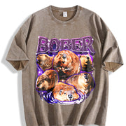 Bober Meme Beaver Retro Vintage Washed T-Shirt in Brown