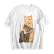 Cat Quarrel Moment Cotton T-Shirt in White