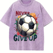 Never Give Up Soccer Vintage Washed T-Shirt in Purple