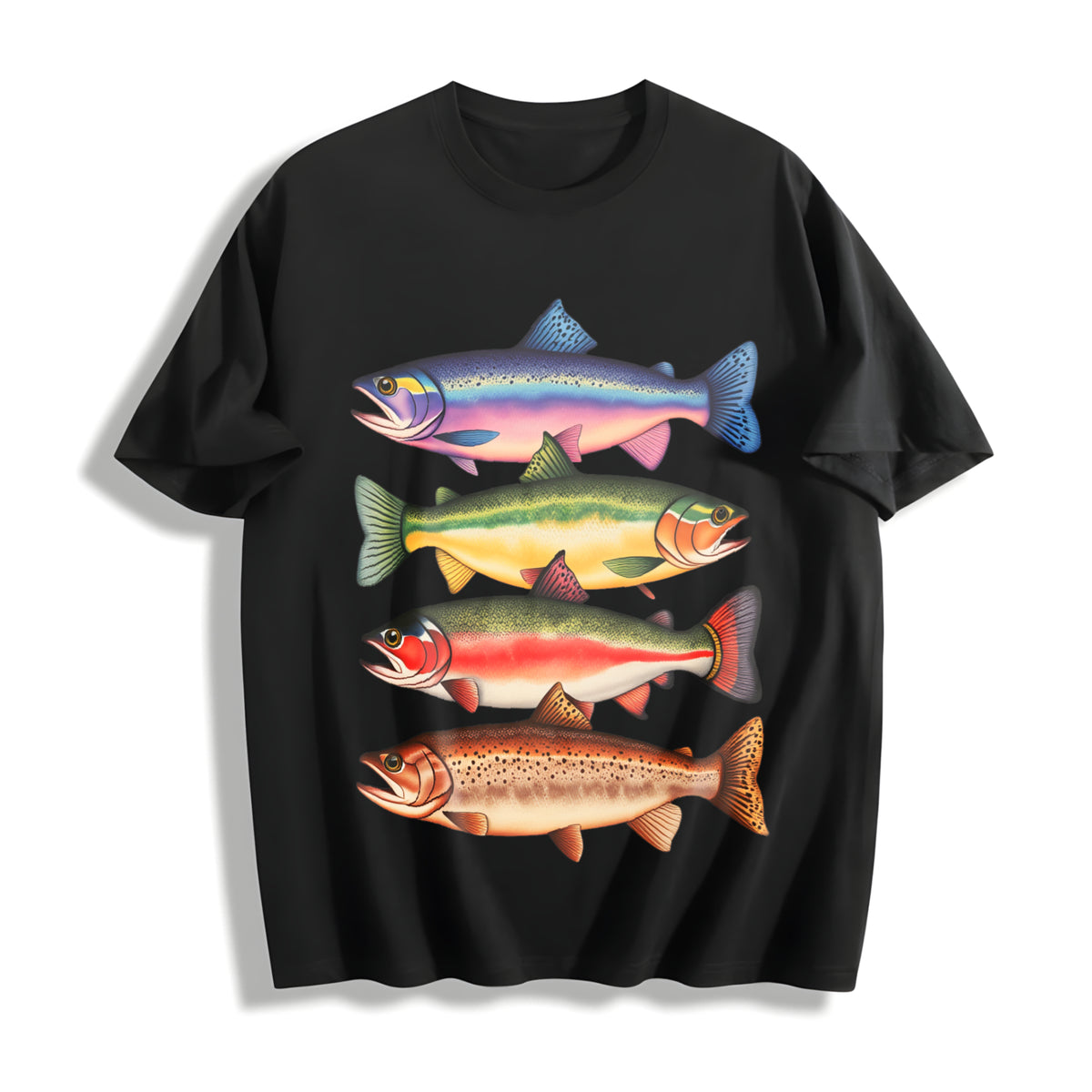 River Fish Species Cotton T-Shirt in Black