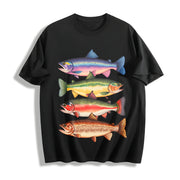 River Fish Species Cotton T-Shirt in Black