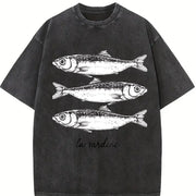 Retro La Sardine Sardines Vintage Washed T-Shirt in Black