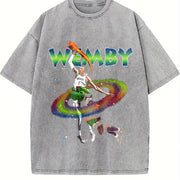 Victor Wemby Space Monstar Basketball Jam 90's Style vintage washed oversized T-shirt in Gray