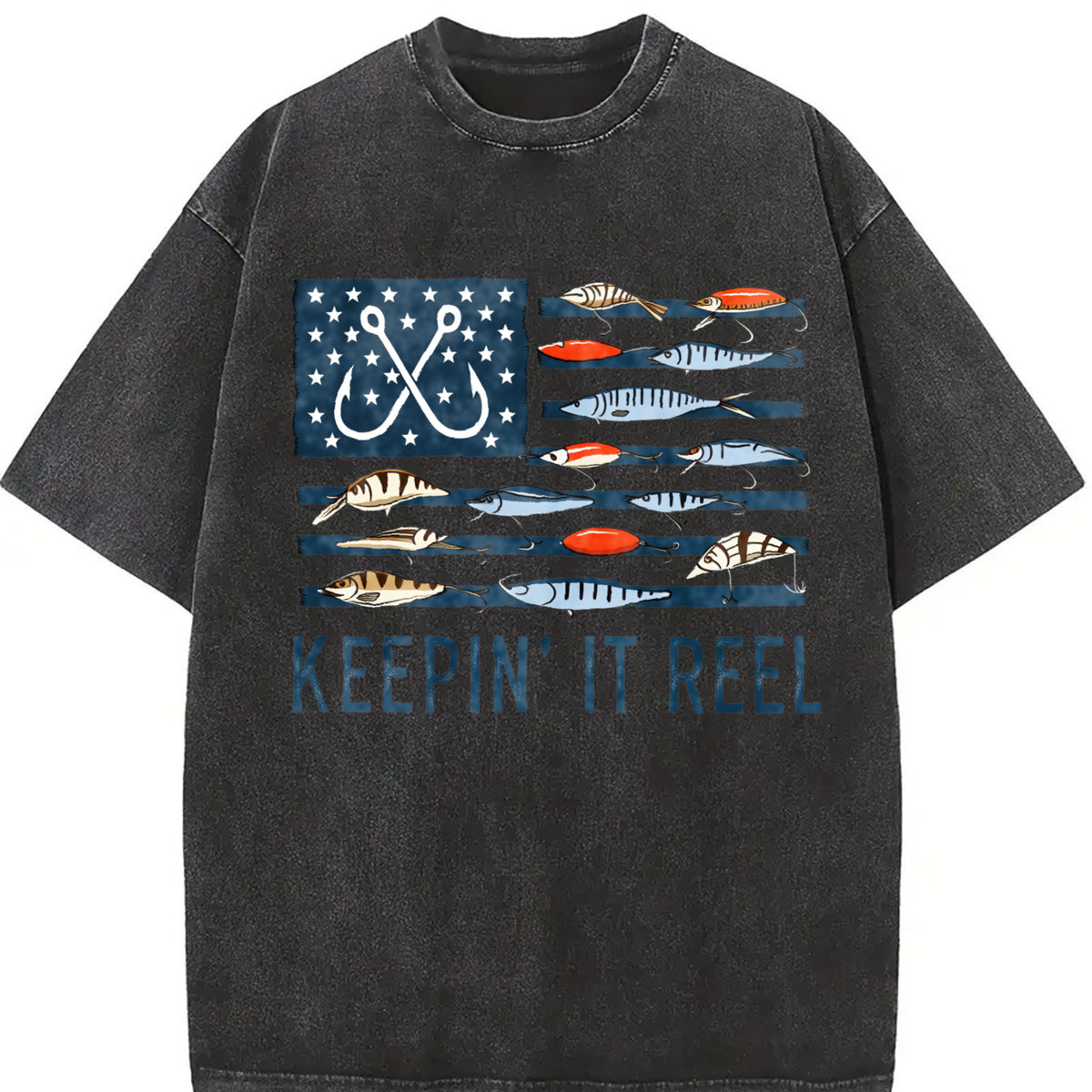 Keepin' It Reel Flag Vintage Washed T-Shirt in Black