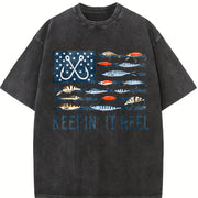 Keepin' It Reel Flag Vintage Washed T-Shirt in Black