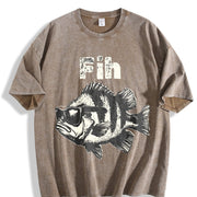 Fih Fish 90s Vintage Washed T-Shirt in Brown