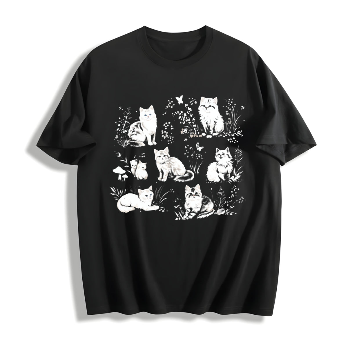 90s Cats Kitten Nature Cotton T-Shirt in Black