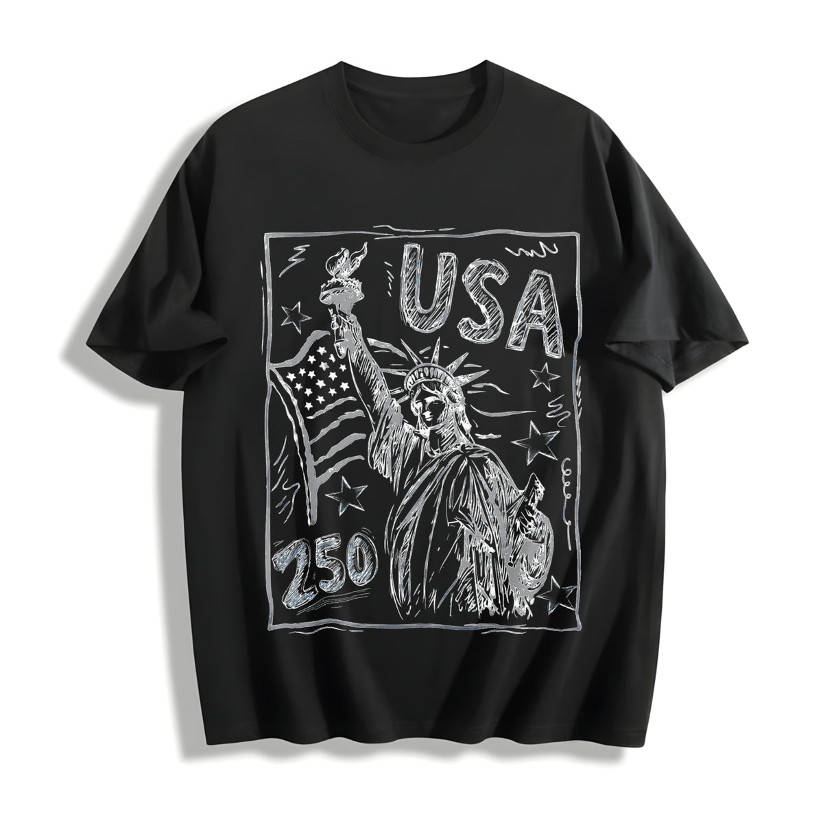 Statue of Liberty USA 250 America Cotton T-Shirt in Black