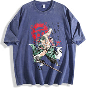 Anime Streetwear Character vintage washed oversized T-shirt in Blue