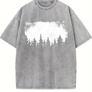 Dark Forest Pine Tree Silhouette vintage washed oversized T-shirt in Gray