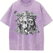 Jesus Demon Skull Tank Vintage Washed T-Shirt in Purple