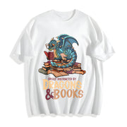 Blue Dragon Buried in Books Letter Cotton T-Shirt in White