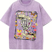 GOOD ENERGY IS CONTAGIOUS Retro Distressed Double-Sided vintage washed oversized T-shirt in Purple