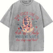 You Like the 4th of July Makes Me Want a Hot Dog Real Bad Vintage Washed T-Shirt in Gray